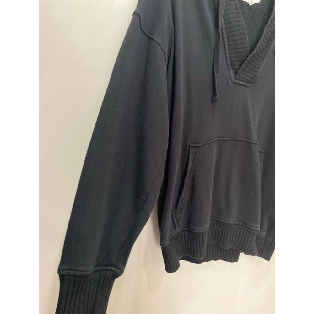 Aerie Down to Earth Henley Hoodie Black Ribbed V-Neck Sweatshirt M Oversized - Picture 3 of 6